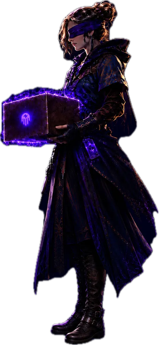 Conduit’s merchant holding a glowing parcel.